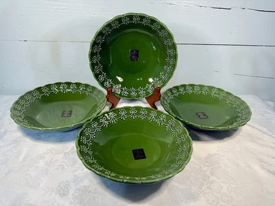 4pc  Maioliche Jessica Made in Italy Christmas Pasta Bowl 9in Ceramic Green New  - Image 1 of 4