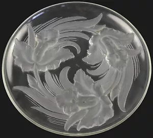 Piatto Verlys Vetro Smerigliato Orchidea Fiore Decorazione Francese Ciotola Made in France Firmato - Foto 1 di 4