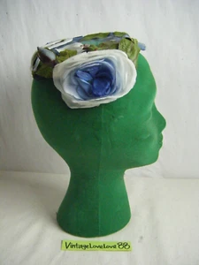 MAY D & F Vtg 50-60s Blue White Roses Top Hat- 10"long - Picture 1 of 7