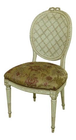 32839EC: French Louis XVI Cane Back Paint Decorated Side Chair Cover