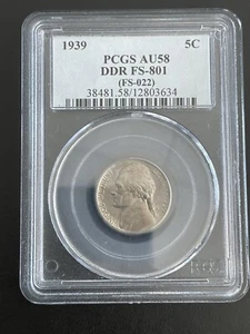 1939 Jefferson Nickel DDR FS-801 ( FS-022) PCGS AU58 (B15) - Picture 1 of 5
