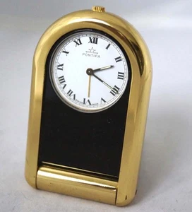 Reloj Desde Viaje Negra Y Dorado Pontifa Con Alarma - Con Pie para Colocar - Imagen 1 de 4