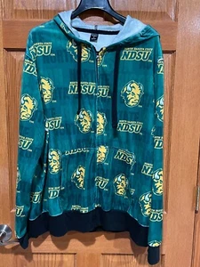 TOP DRAWER Men's XL Full Zip NDSU Bison Football Velour Green Gold Hoodie EUC - Imagen 1 de 3
