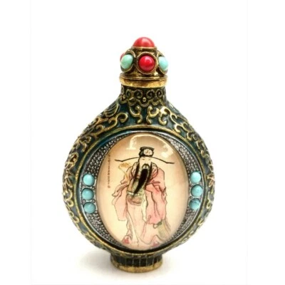 Incrustación de bronce chino de 3 pulgadas dios de la riqueza dios de la longevidad botellas de tabaco regalo Foto 1 de 4