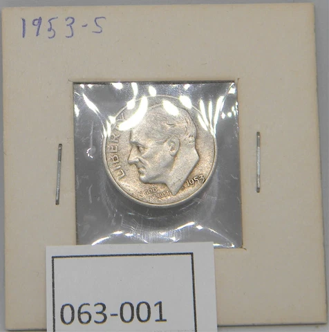 1953-S Roosevelt 90% Silver Dime 10 Cent Coin 063-001 Cover