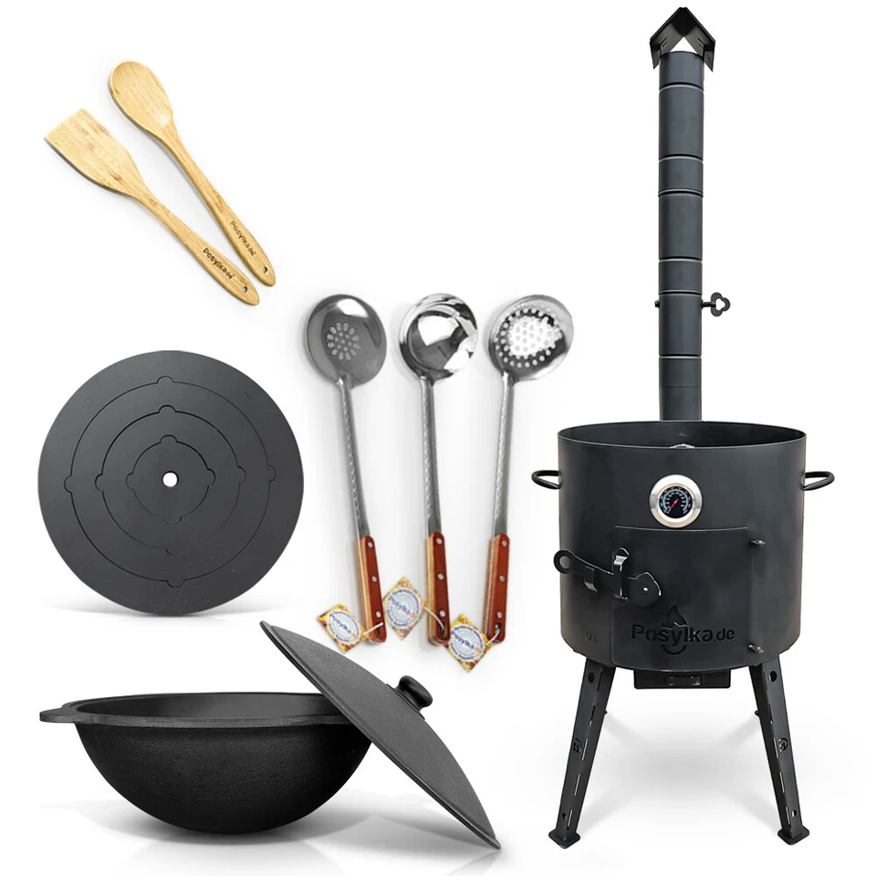 Utschak Uchag Feuerofen Ø 40 cm 2 mm Stahl Herdplatte 4mm, Kazan 12 L Казан Учаг - Bild 1 von 1