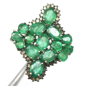 Edelstein Grün Smaragd & Diamant Schmuck Ring 925 Silber Größe - Bild 1 von 4