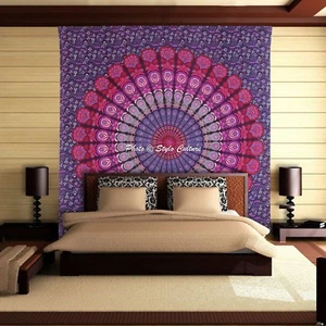 Pink & Purple Mandala Indian Peacock Wall Hanging Bohemian Tapestry Hippie Queen - Picture 1 of 3