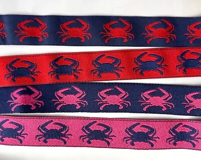 Jacquard Ribbon nautical crab dog 5/8" dog collar  reversible red/blue pink/navy - Image 1 of 3