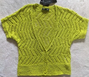 Jones New York Lime Crochet Cropped Cardigan Cotton Blend Button Front Size S - Picture 1 of 12