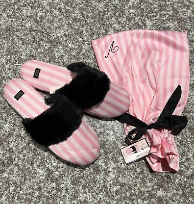 Victoria’s Secret Icónico Rayas Piel Negra Talla L 9-10 Con Bolso Nuevo Foto 1 de 2