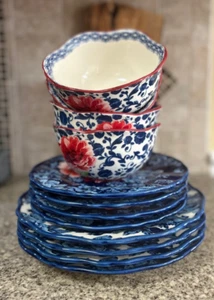 The Pioneer Woman~Heritage Floral~Blue~12-Piece Stoneware~Dinnerware Set - Picture 1 of 8