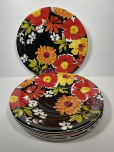 Melamin Speiseteller schwarz Blumen 10,5" 6er Set TarHong orange rot - Bild 1 von 7