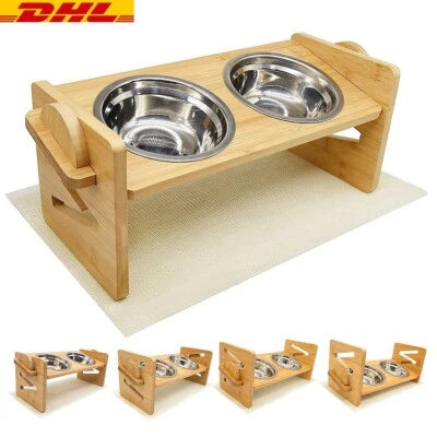 Hundenapf Doppelnapf XXL Edelstahl Hunde Fressnapf mit Verstellbar Holz Ständer - Bild 1 von 4