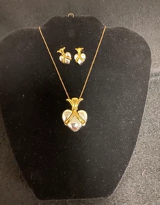 Gebrauchte 21" Goldkette/Gold und Silber Vintage Herz Halskette und Ohrstecker - Bild 1 von 1