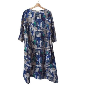 Mordenmiss Damen Kleid OS L XL Abstrakt Lagenlook Art to Wear Bubble Blau Leinen - Bild 1 von 6