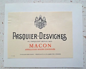 Etichetta da Collezione Originale Vino Vintage Pasquier Desvignes Macon - Picture 1 of 1