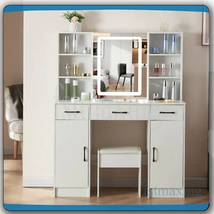 Vanity Makeup Table Dressing Desk With Smart LED Mirror Large Drawers And Stool - Picture 1 of 14