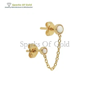 Pendiente de cadena de doble pasador de ópalo oro 14k minimalista joyería fina regalo de aniversario - Imagen 1 de 6