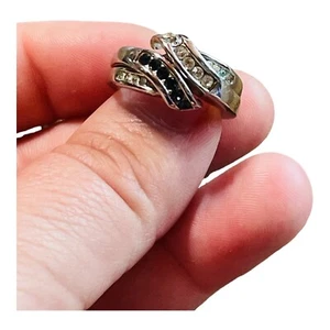 Avon Interchangeable Clear & Sapphire Rhinestone Ribbon Ring Sz 6 VTG Women's - Picture 1 of 15