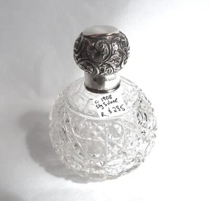 Antique Sterling Silver & Cut Crystal Scent Perfume Bottle 1908s MADE IN ENGLAND - Picture 1 of 3