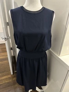 Abito Fiji Combo Seta $375 Nuovo Teoria Finiture Costole Seta Blu Navy Scuro Taglia Large L - Foto 1 di 8