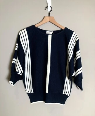 Suéter Tejido De Colección Y2K Neiman Marcus Azul Marino Blanco Rayas Manga 3/4 Dolman EE. UU. 16 Foto 1 de 4