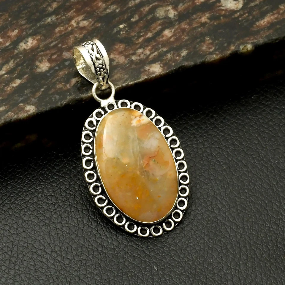 Joyería colgante hecha a mano de piedras preciosas de ágata musgo amarillo para Año Nuevo 2,16" AP-41382 Foto 1 de 1