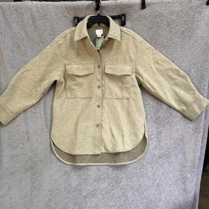 H&M Damen kleines beige Oversize Shacket Knopf Langarm Tasche Shirt, Neu mit Etikett - Bild 1 von 5