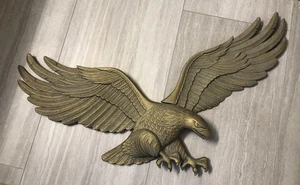 Vtg Brass Tone Cast Iron Bald Eagle Garage Wall Art Sculpture Whitehall 29” - Picture 1 of 15