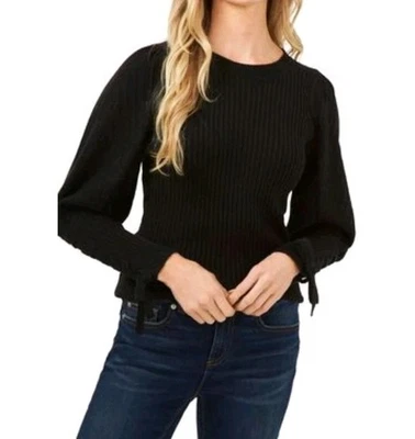  Cece 女式黑色气球袖绑带圆领毛衣,尺寸 M  — 第 1/4 张图片