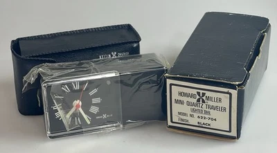 NEW w/Box Howard Miller Black Mini Travel Quartz Alarm Clock Model 622-704 - Image 1 of 4