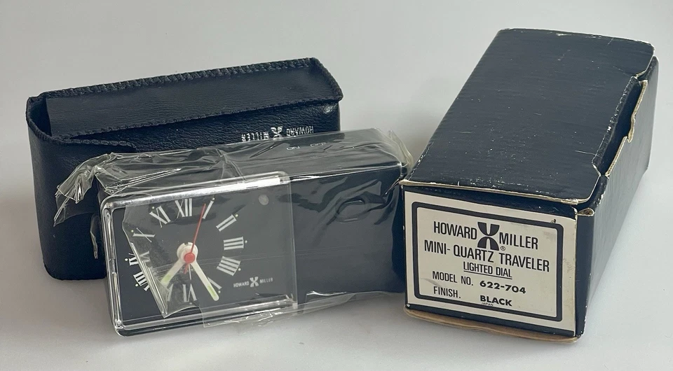 NEW w/Box Howard Miller Black Mini Travel Quartz Alarm Clock Model 622-704 - Image 1 of 4