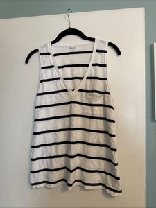 Madewell Womens Tank Top White Stripe Size Small Front Pocket Lightweight - Picture 1 of 5