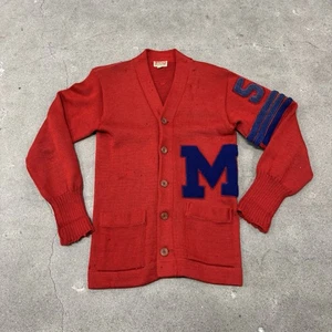 Cárdigan Suéter Vintage Varsity Letterman Para Hombre 38 Rojo "M" Años 60 Tejido Arena Usado - Imagen 1 de 7