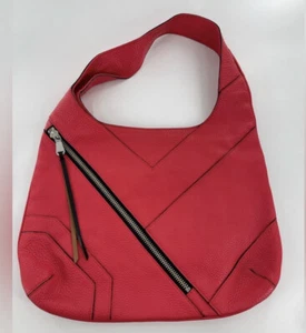 CHRISTOPHER KON Soft Salmon Red LG Hobo Bag Thick Leather Fringe and Zippers. - Picture 1 of 8