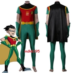 Teen Titans Robin Cosplay Costume Jumpsuit Halloween Outfit Cape Full Set Cloak - Picture 1 of 6