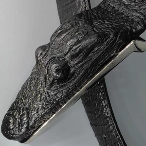Meisterwerk Krokodil 3D Rindsleder Gürtel 35 mm Ledergürtel SCHWARZ Premium NEU - Bild 1 von 11