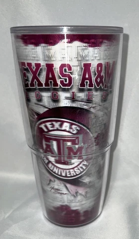 Texas A&M Aggies Collegiate Hologram 3D Wrap 24oz Tervis Tumbler ~ No Lid Cover