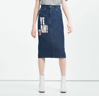 NWT Rare ZARA Womens DENIM BLUE High Waist Midi Skirt Sequin Popcorn PATCH M