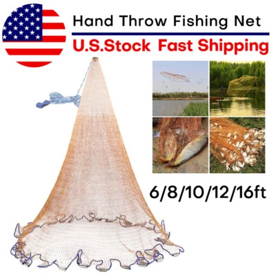 UNBRAND 6-16FT Saltwater Fishing Cast Net Bait Easy Throw Hand Cast Strong Tire Line