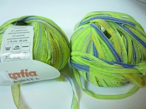 1-14 ball Katia BONITA #15 Lime Green Mint Blue Yellow Ribbon cotton YARN lot - Picture 1 of 1