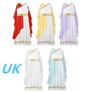 UK Kids Girls Toga Costume Ancient Greek Roman Princess Empress Robe Gown Dress - Picture 1 of 57