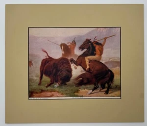 The Buffalo Hunt, Rare R. Atkinson Fox Vintage Matted Western American Art Print - Picture 1 of 8