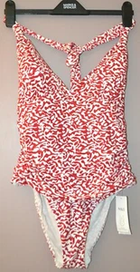 NEW M&S NON WIRED SECRET SLIMMING SWIMSUIT HALTERNECK RED MIX SIZE 20 - BNWT - Picture 1 of 7