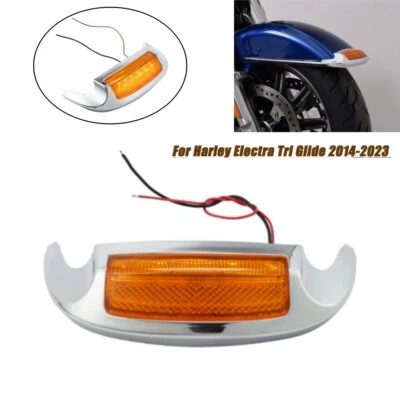 Punta de guardabarros LED delantera cromada luz ámbar apta para Harley Touring Electra Tri Glide Foto 1 de 4