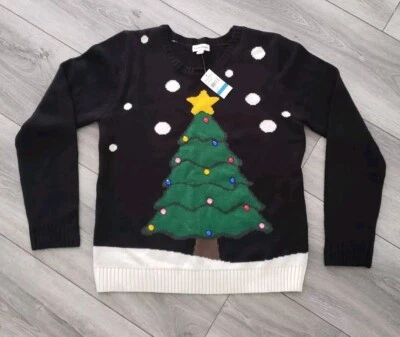 Studio Works Feo Árbol de Navidad Tejido Suéter Adornos Bolas de Nieve Estrella Negro XL Foto 1 de 4