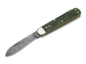 Boker Hunters Folding Knife Mono Damascus Blade, Green Curly Birch Handle - Picture 1 of 2