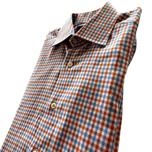Camisa de franela David Donahue para hombre 15 32/33 azul rojo cuadros guinga LS abotonada - Imagen 1 de 9