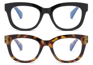2 Oversized Blue Light Blocking Reading Glasses for Women, Retro Style Readers - Picture 1 of 10